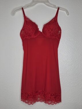 Victoria’s Secret Red Lace Babydoll Lingerie 34B Slip Nightdress